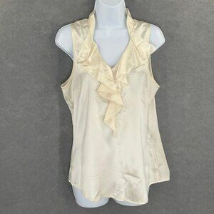 White House Black Market‎ Top Sz M Silk Sleeveless Ruffle Blouse Cream Career